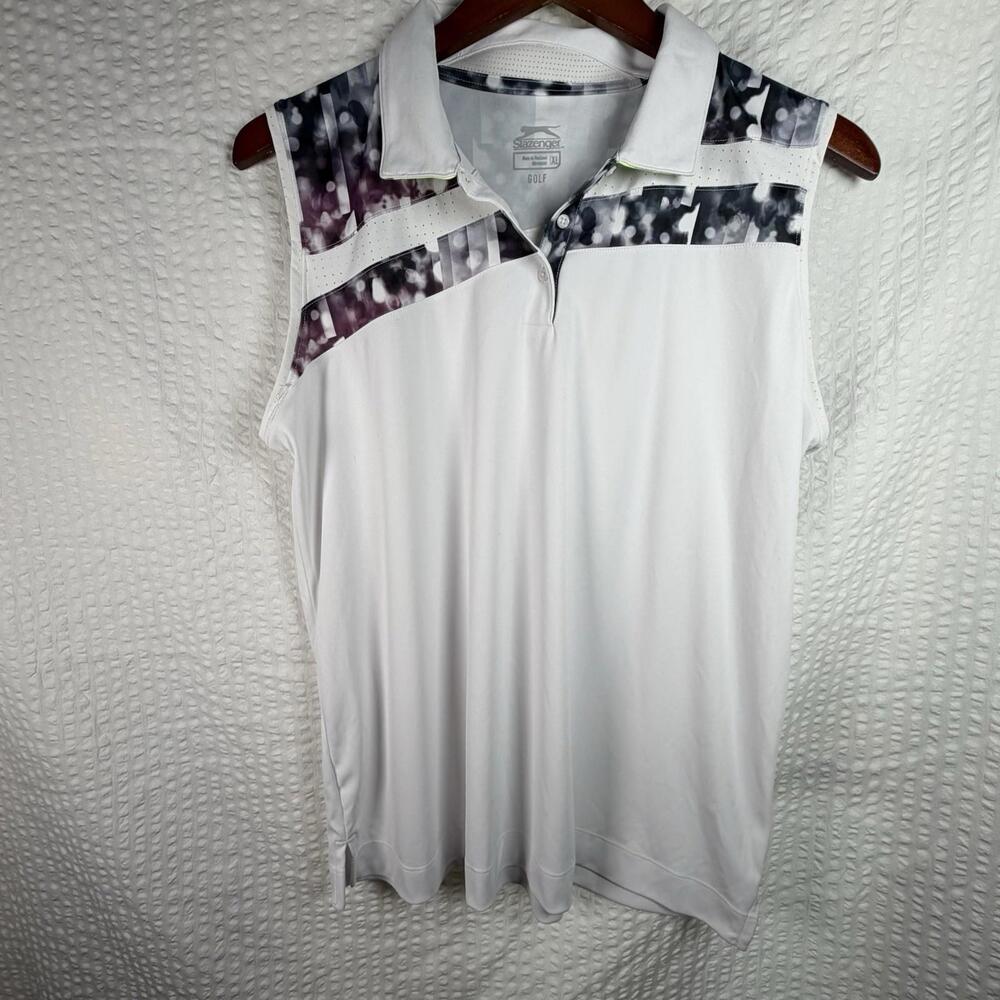 Slazenger Golf Top Women’s White Sleeveless Polo Shirt Stretch Collar XL Spring